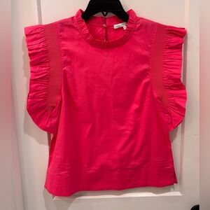 English Factory Pink Ruffle Shoulder Sleeveless Cotton Top. Size Small